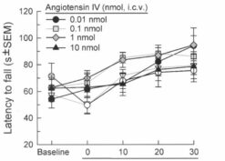 Central administration of angiotensin IV or divalinal-Ang IV did not significantly influence locomotor behavior in the rotorod test