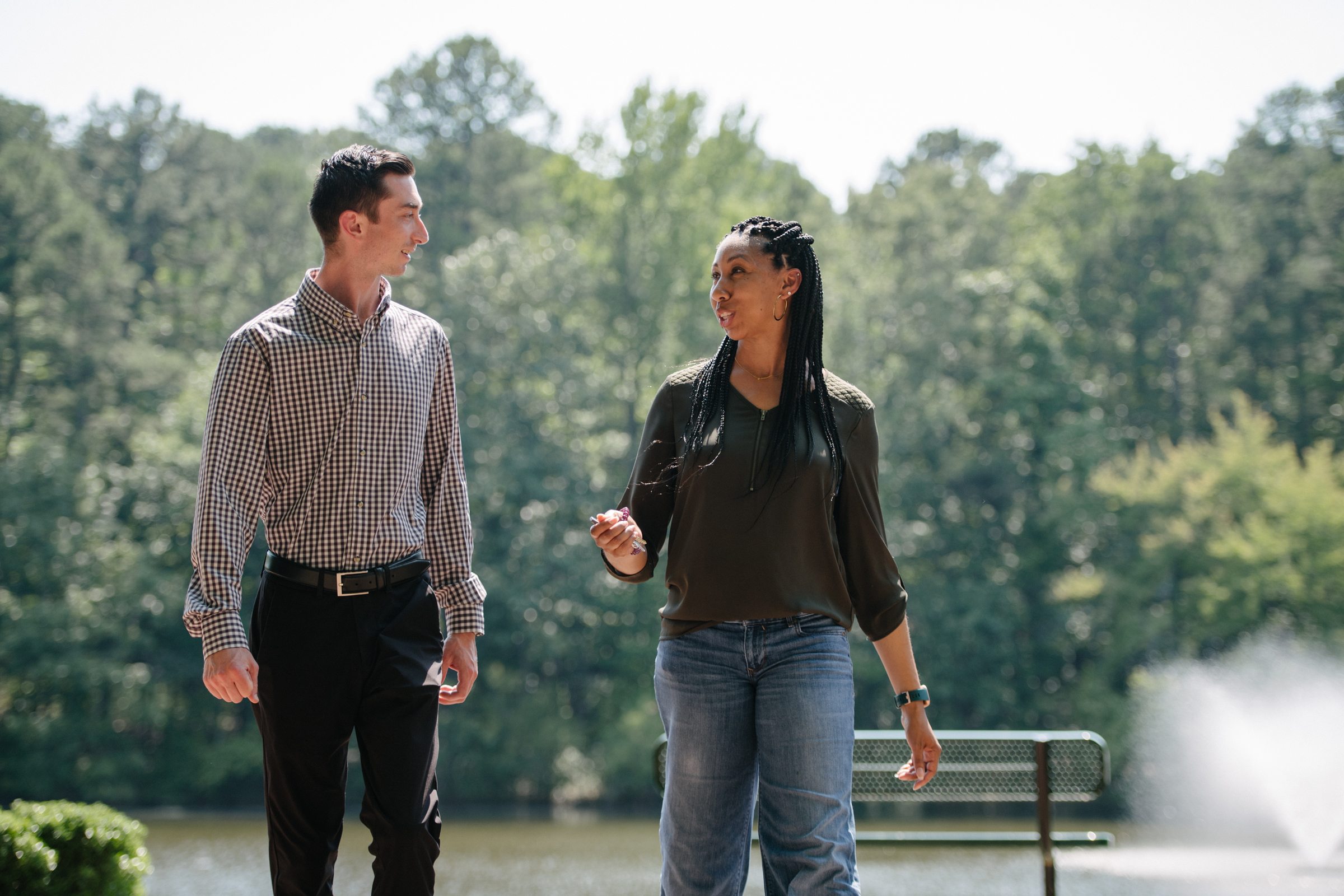 members of the arkana team walking outside and talking