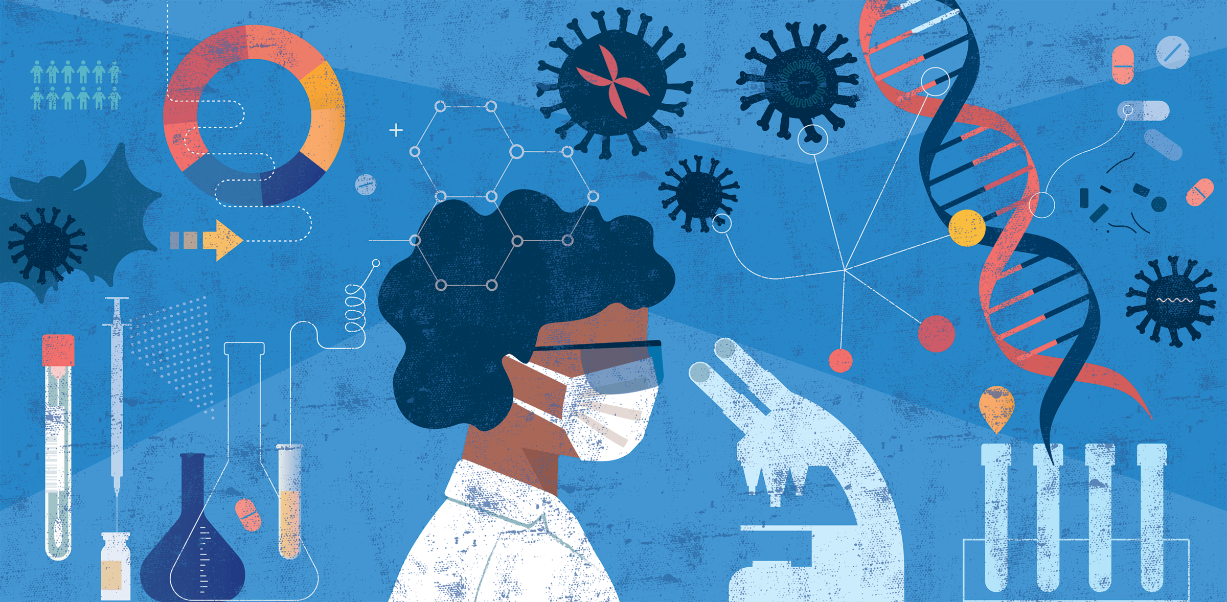 illustration of a woman in a lab looking for IgA Nephropathy