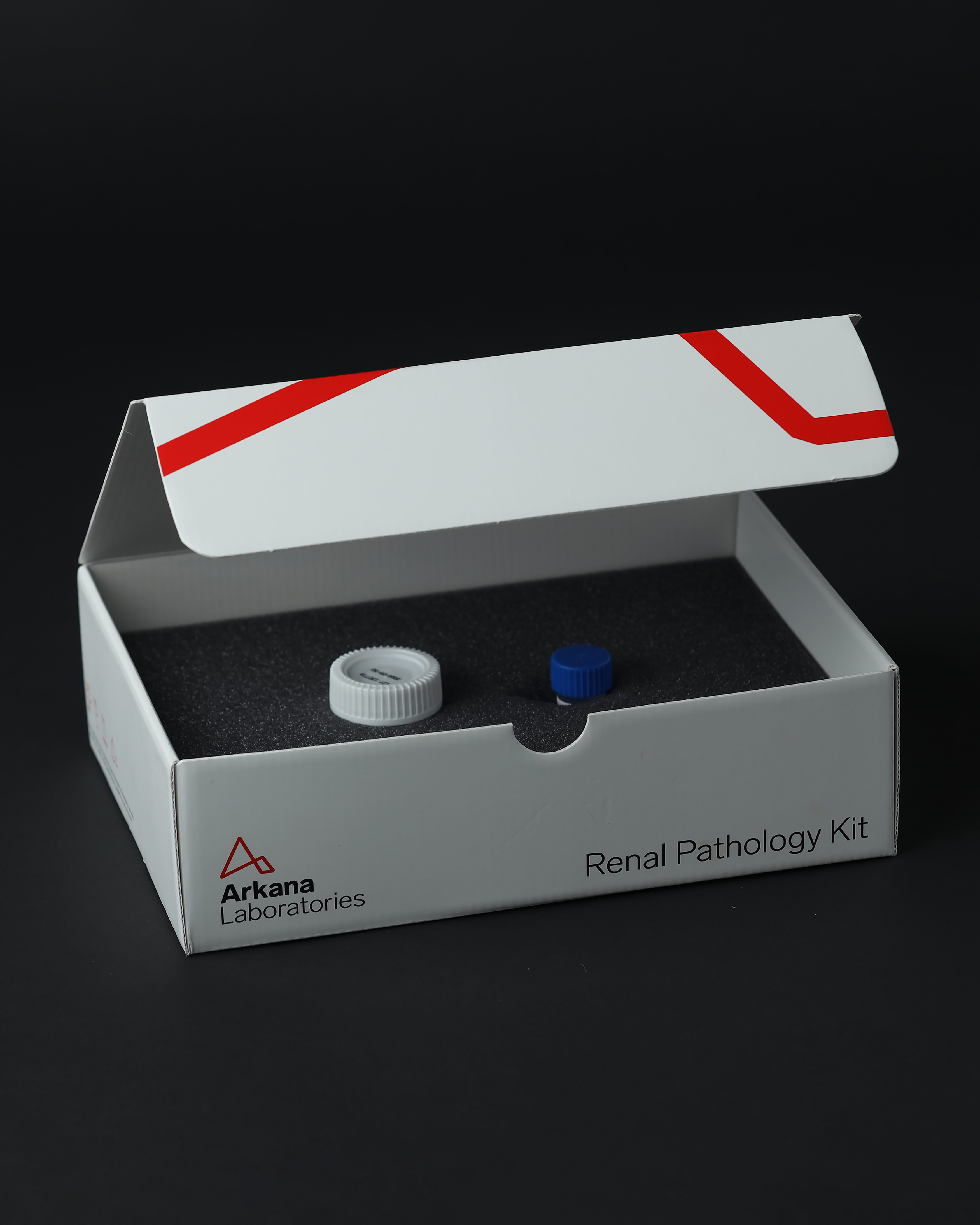 renal biopsy kit from arkana laboratories showing biopsy bottles