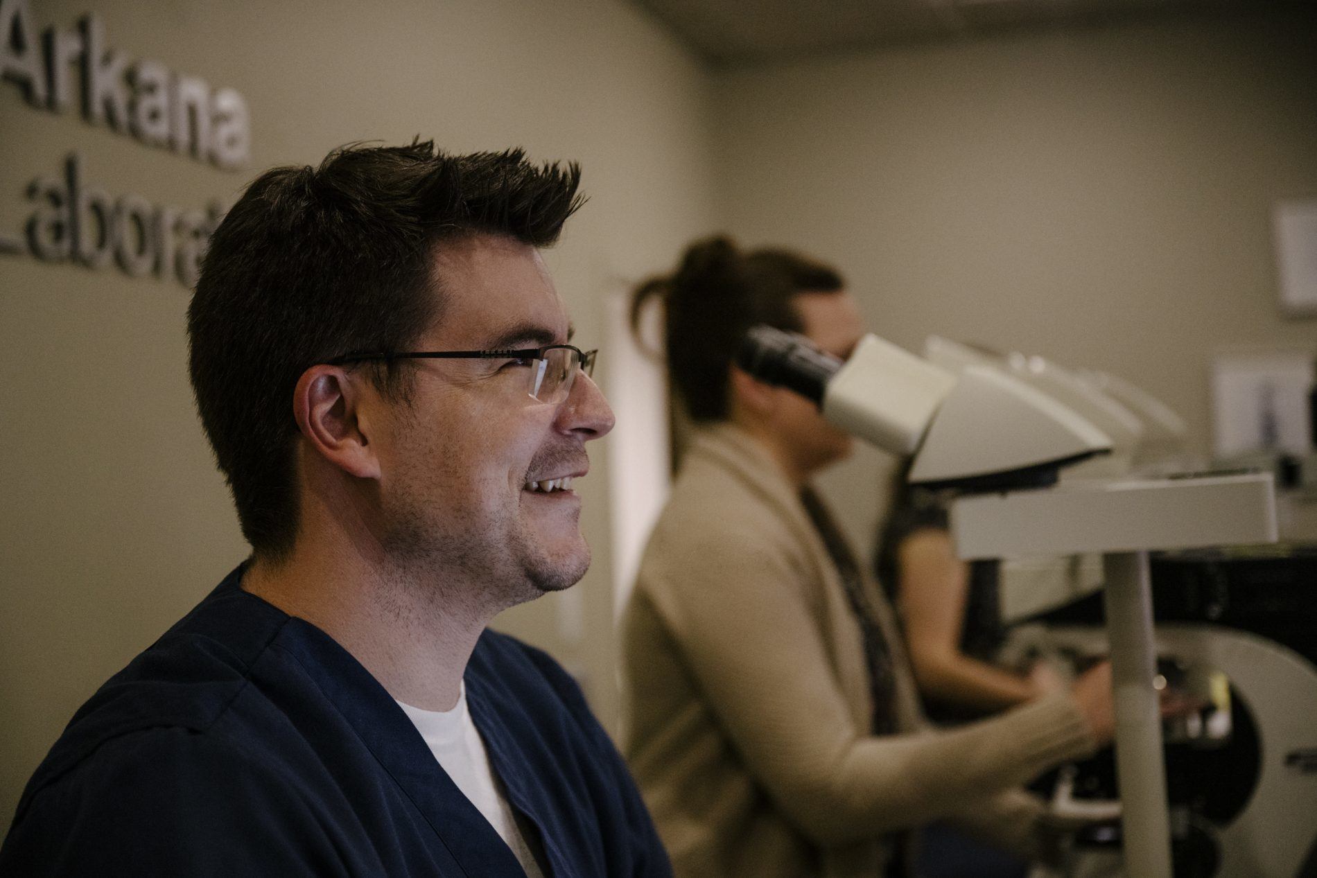 renal pathologist Joel Murphy, MD smiling in case conference room at Arkana Laboratories