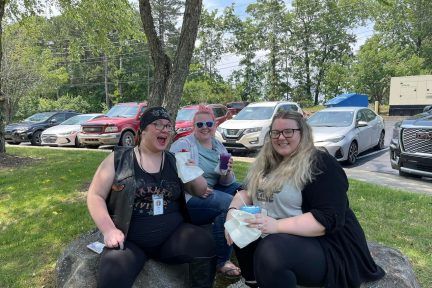 transcription team eating snow cones outside