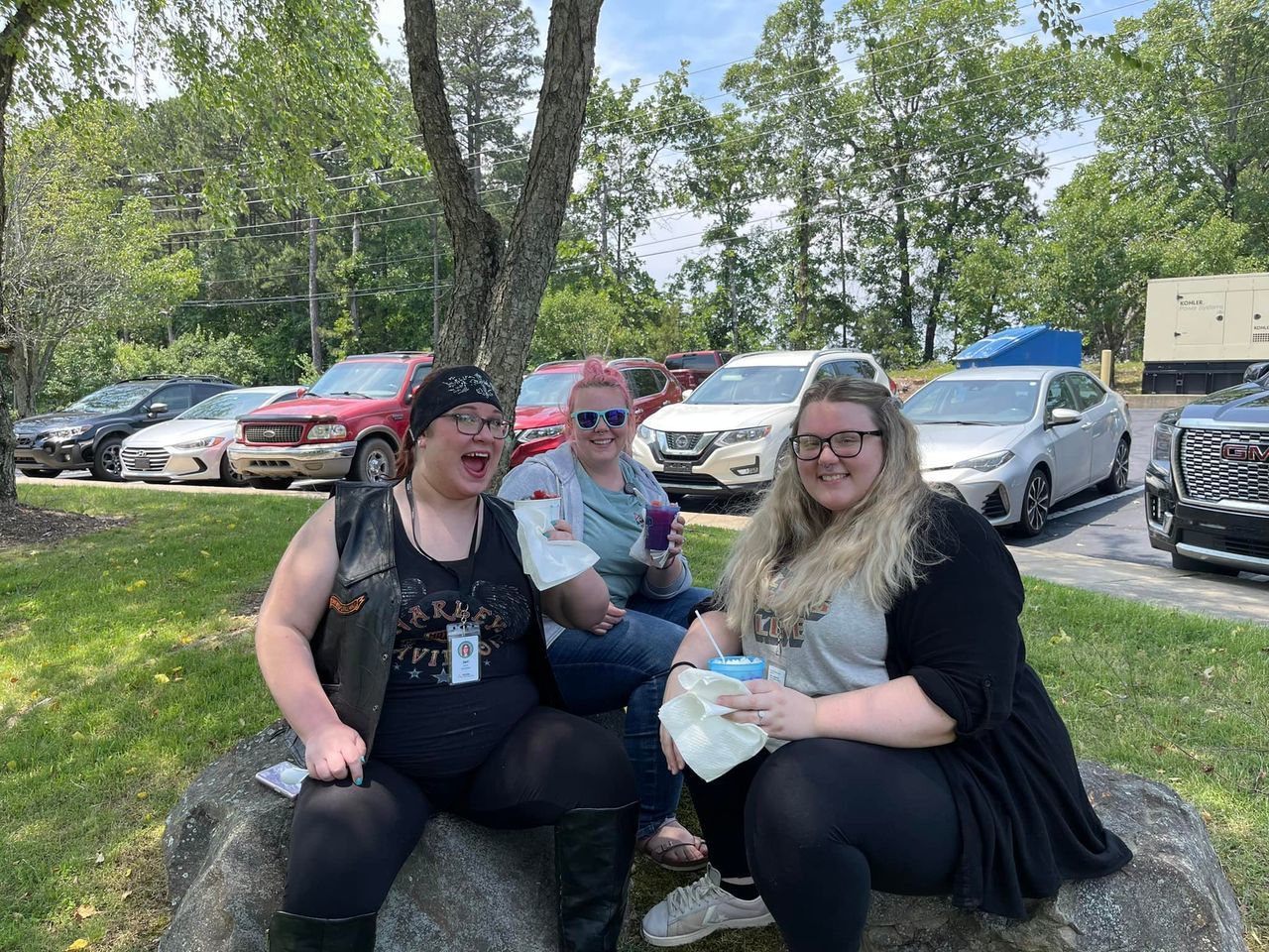 transcription team eating snow cones outside