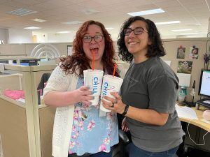 Jeri and Summer with sonic drinks during Healthcare Documentation Integrity Week