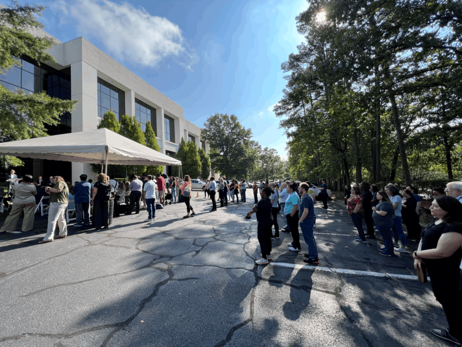 employees gathered outside of Arkana laboratories