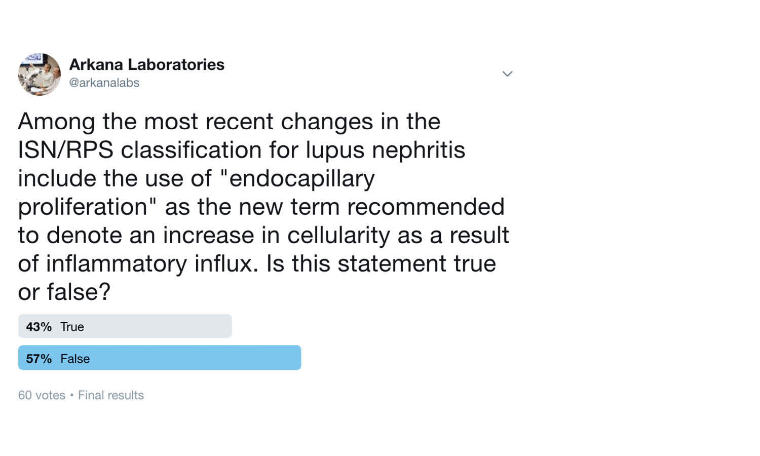 Endocapillary hypercellularity, arkana laboratories, twitter poll